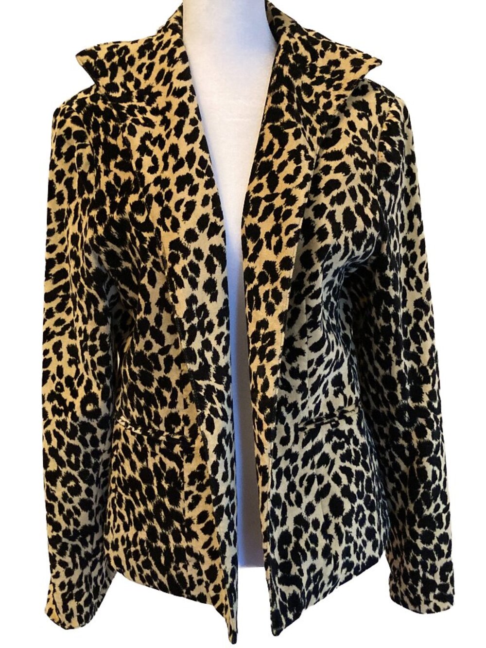 Neiman Marcus Leopard Print Velvet Cotton Blazer M • Animal Print Jacket • Open